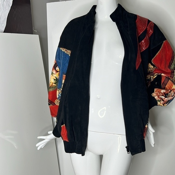 Cache Sz M Vintage Black Suede Snakeskin and Velvet Appliqué Bomber Zip Jacket - Picture 13 of 16